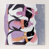 Kerst Pinguïn Vrienden | Winter Waterverf Legpuzzel (Horizontaal)