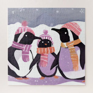 Kerst Pinguïn Vrienden Winter Waterverf Legpuzzel
