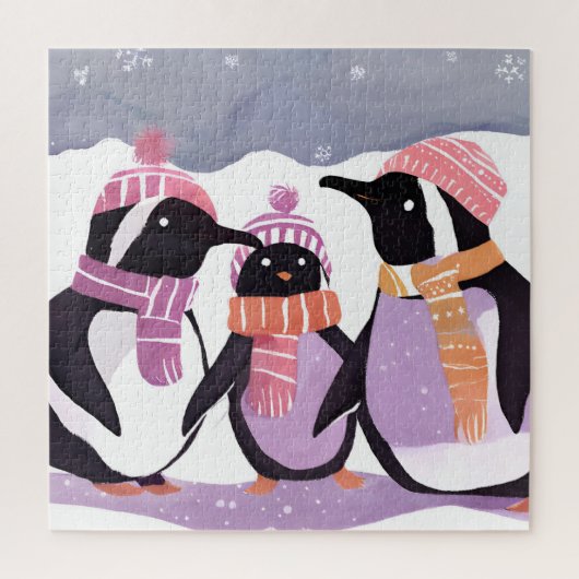 Kerst Pinguïn Vrienden | Winter Waterverf Legpuzzel (Verticaal)