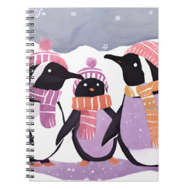 Kerst Pinguïn Vrienden | Winter Waterverf Notitieboek