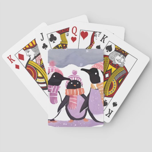 Kerst Pinguïn Vrienden | Winter Waterverf Pokerkaarten (Achterkant)