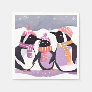 Kerst Pinguïn Vrienden Winter Waterverf Servet