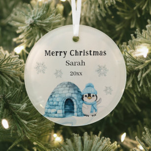 Kerst pinguïn winter kind glas ornament