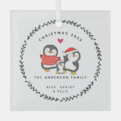 Kerst Pinguïnfamilie van Drie Glas Ornament (Voorkant)
