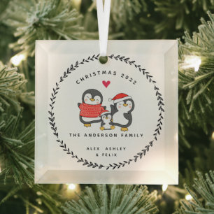 Kerst Pinguïnfamilie van Drie Glas Ornament