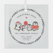 Kerst Pinguïnfamilie van Vier Glas Ornament (Voorkant)