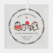 Kerst Pinguïnfamilie van Vier Glas Ornament (Achterkant)