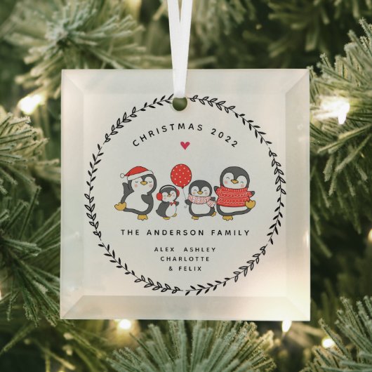 Kerst Pinguïnfamilie van Vier Glas Ornament (Insitu)
