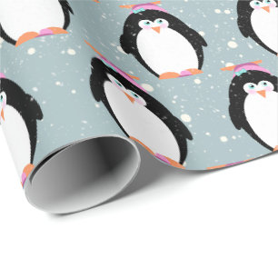 Kerst Pinguïns in Sneeuwvlokken Wrapping Papier