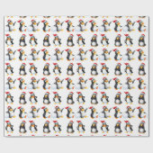 Kerst Pinguïns Waterverf Cadeaupapier (Vlak)