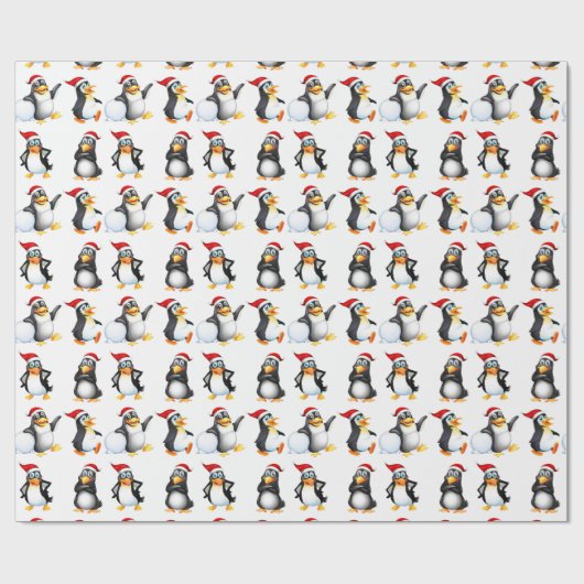 Kerst Pinguïns Waterverf Cadeaupapier (Vlak)