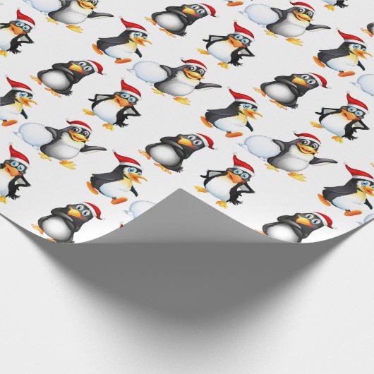 Kerst Pinguïns Waterverf Cadeaupapier (Hoek)