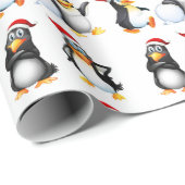 Kerst Pinguïns Waterverf Cadeaupapier (Rol Hoek)