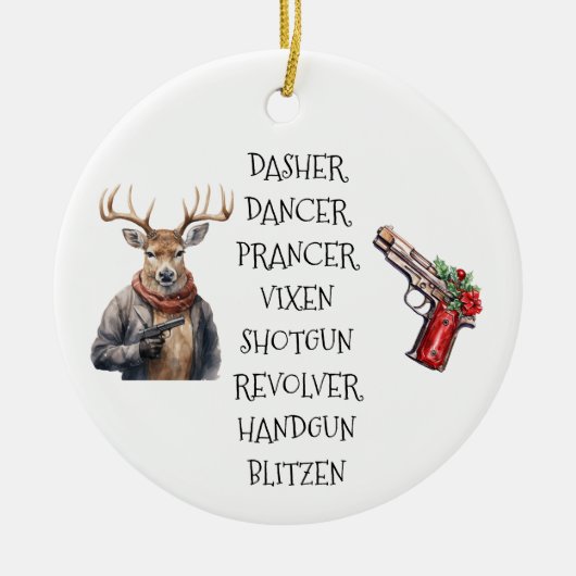Kerst Pistool Lover Rendieren Namen Keramisch Ornament (Voorkant)