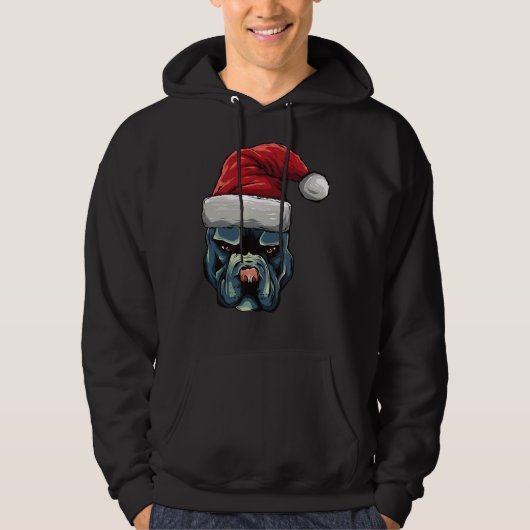 Kerst Pit Bull Puppy Hond In Een Kerstman Hoed Hoodie (Voorkant)