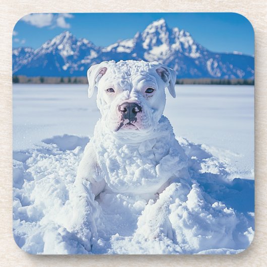 Kerst Pitbull Dog Snowman Bier Onderzetter (Voorkant)