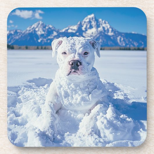 Kerst Pitbull Dog Snowman Bier Onderzetter (Voorkant)