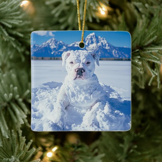 Kerst Pitbull Dog Snowman Keramisch Ornament (Boom)