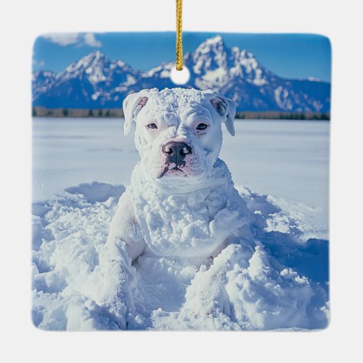 Kerst Pitbull Dog Snowman Keramisch Ornament (Achterkant)