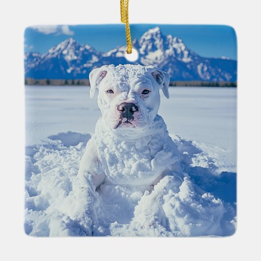 Kerst Pitbull Dog Snowman Keramisch Ornament (Voorkant)