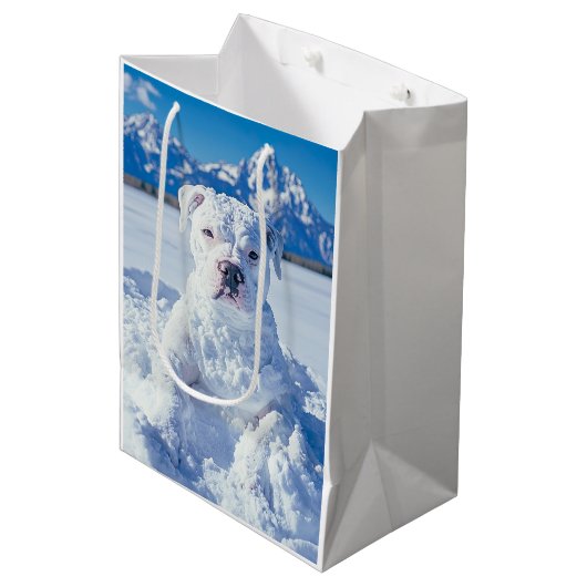 Kerst Pitbull Dog Snowman Medium Cadeauzakje (Voorkant Gekanteld)