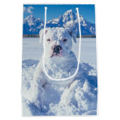 Kerst Pitbull Dog Snowman Medium Cadeauzakje (Achterkant)