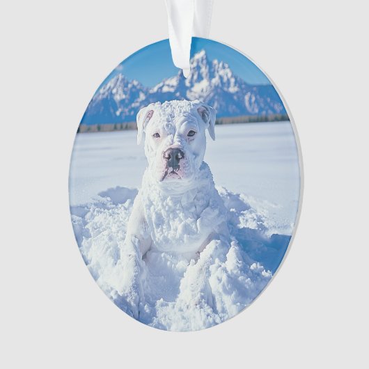 Kerst Pitbull Dog Snowman Ornament (voorkant)
