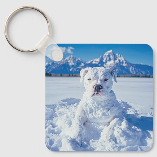 Kerst Pitbull Dog Snowman Sleutelhanger (Voorkant)