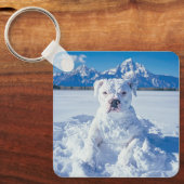 Kerst Pitbull Dog Snowman Sleutelhanger (Voorkant)