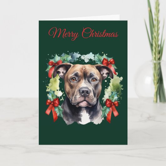 Kerst Pitbull Feestdagen Kaart (Voorkant)