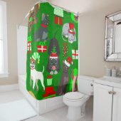 Kerst Pitbull Puppy Kerstman Hond Douchegordijn (In situ)