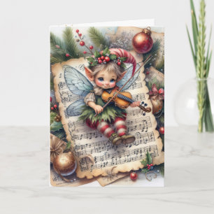 Kerst Pixie Elf Speelt Viool Kaart