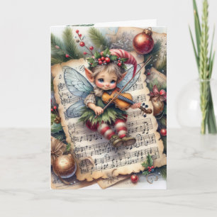 Kerst Pixie Elf Vioolspelend Kaart