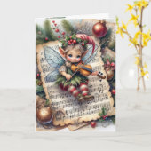 Kerst Pixie Elf Vioolspelend Kaart (Gele Bloem)