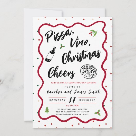 Kerst Pizza en Wijnfeest Kaart (Voorkant)