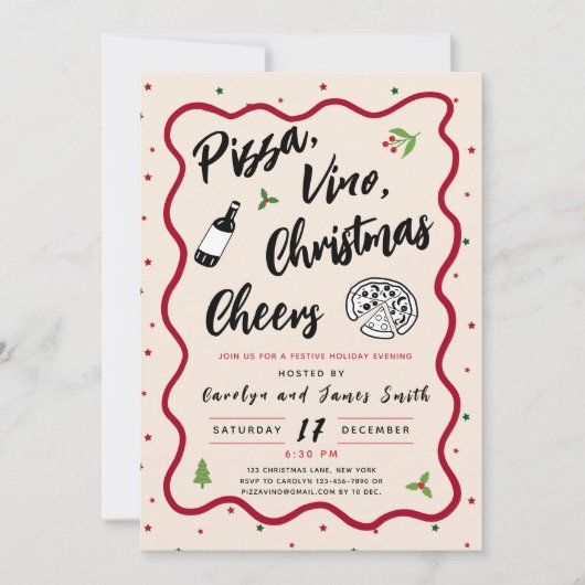Kerst Pizza en Wijnfeest Kaart (Voorkant)