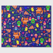 Kerst Pizza Kuiken Vogel Avocado Blauw Cadeaupapier (Vlak)