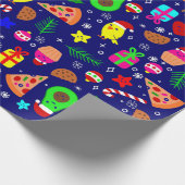 Kerst Pizza Kuiken Vogel Avocado Blauw Cadeaupapier (Hoek)