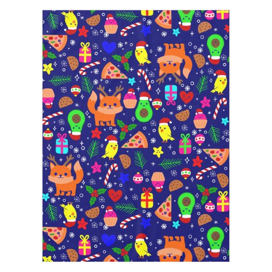 Kerst Pizza Kuiken Vogel Avocado Blauw Tafelkleed (Voorkant)