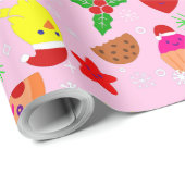 Kerst Pizza Kuiken Vogel avocado roze Cadeaupapier (Rol Hoek)