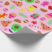 Kerst Pizza Kuiken Vogel avocado roze Cadeaupapier (Hoek)
