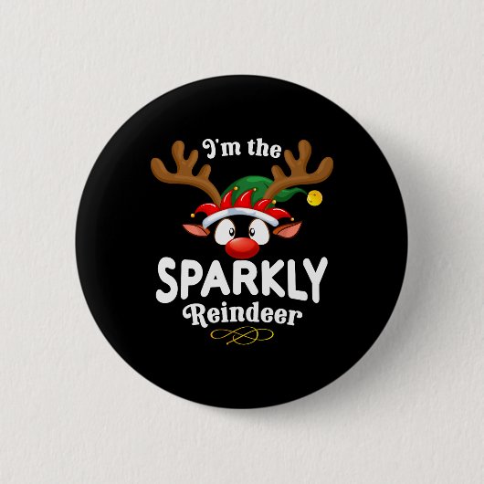 Kerst Pjs Sparkly Xmas Rendier Matching Ronde Button 5,7 Cm (Voorkant)