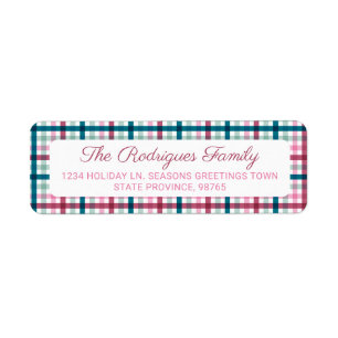 Kerst Plaid Blauwgroen Magenta Retouradres Etiket