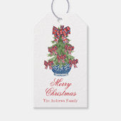 Kerst Plaid Bow Chinoiserie Topiary Tree Cadeaulabel (Voorkant)