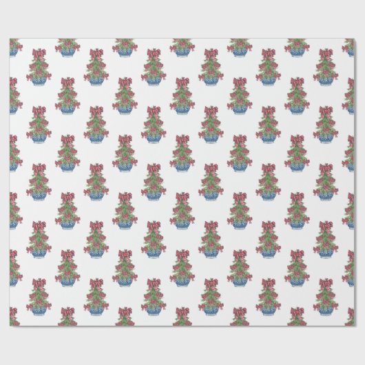 Kerst Plaid Bow Chinoiserie Topiary Tree Cadeaupapier (Vlak)