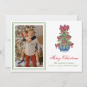 Kerst Plaid Bow Chinoiserie Topiary Tree Foto Feestdagenkaart (Voorkant)
