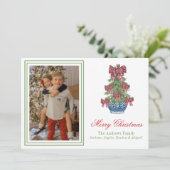 Kerst Plaid Bow Chinoiserie Topiary Tree Foto Feestdagenkaart (Staand voorkant)