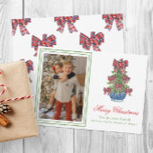Kerst Plaid Bow Chinoiserie Topiary Tree Foto Feestdagenkaart