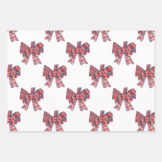 Kerst Plaid Bow Chinoiserie Topiary Tree Inpakpapier Vel (Voorkant 2)