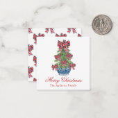 Kerst Plaid Bow Chinoiserie Topiary Tree Notitiekaartje (Voorkant / Achterkant in situ)